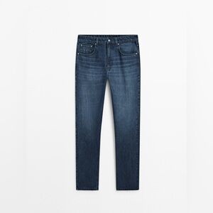 Massimo Dutti Dark Blue Slim Fit Straight Leg Jeans Mid Rise 32x30 Quiet Luxur